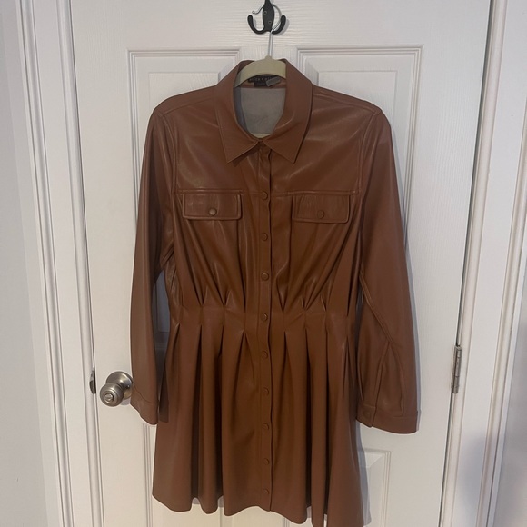 Alice + Olivia brown faux leather shirt dress - Picture 3 of 5
